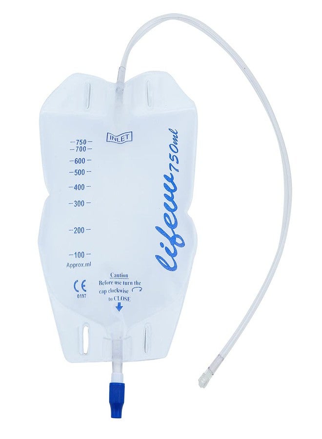 Lifevv 3 Pack Urine Drainage Bag, Nephrostomy Bag with Twist Drain Valve, 20'' Silicone Tube and Cloth Backing (750ML) - Image 1